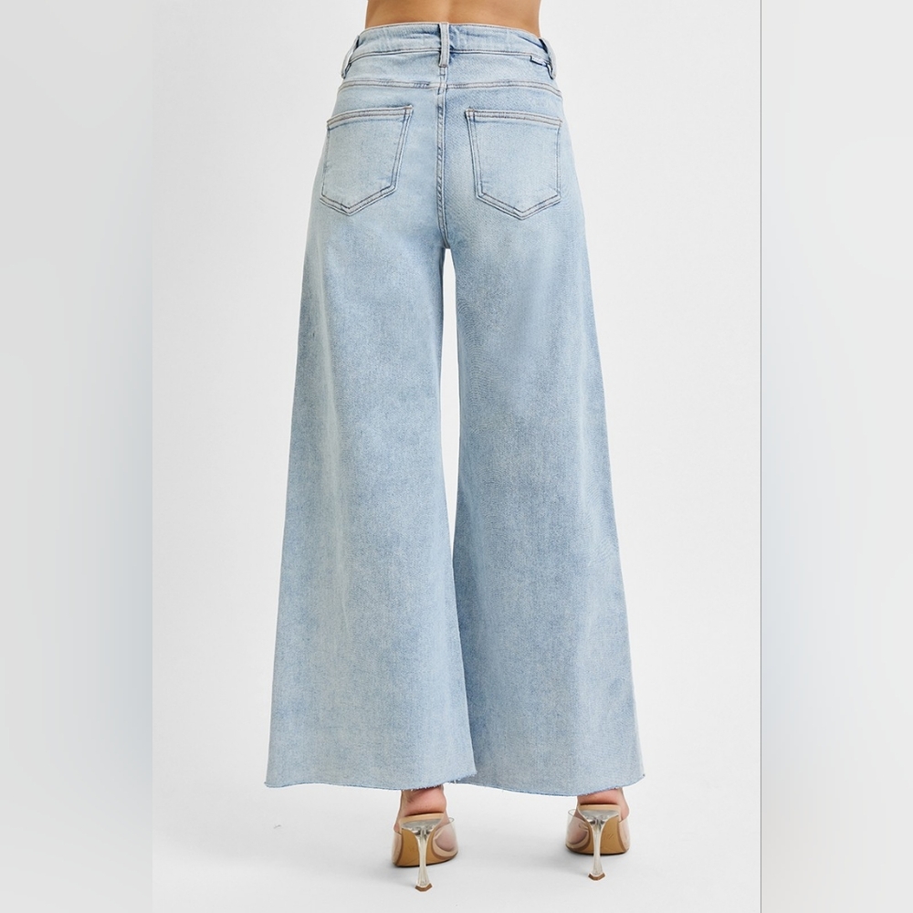 RISEN Palazzo High-Rise Ultra Baggy Wide Leg Cropped Ankle Jeans Denim Pants - Picture 9 of 16